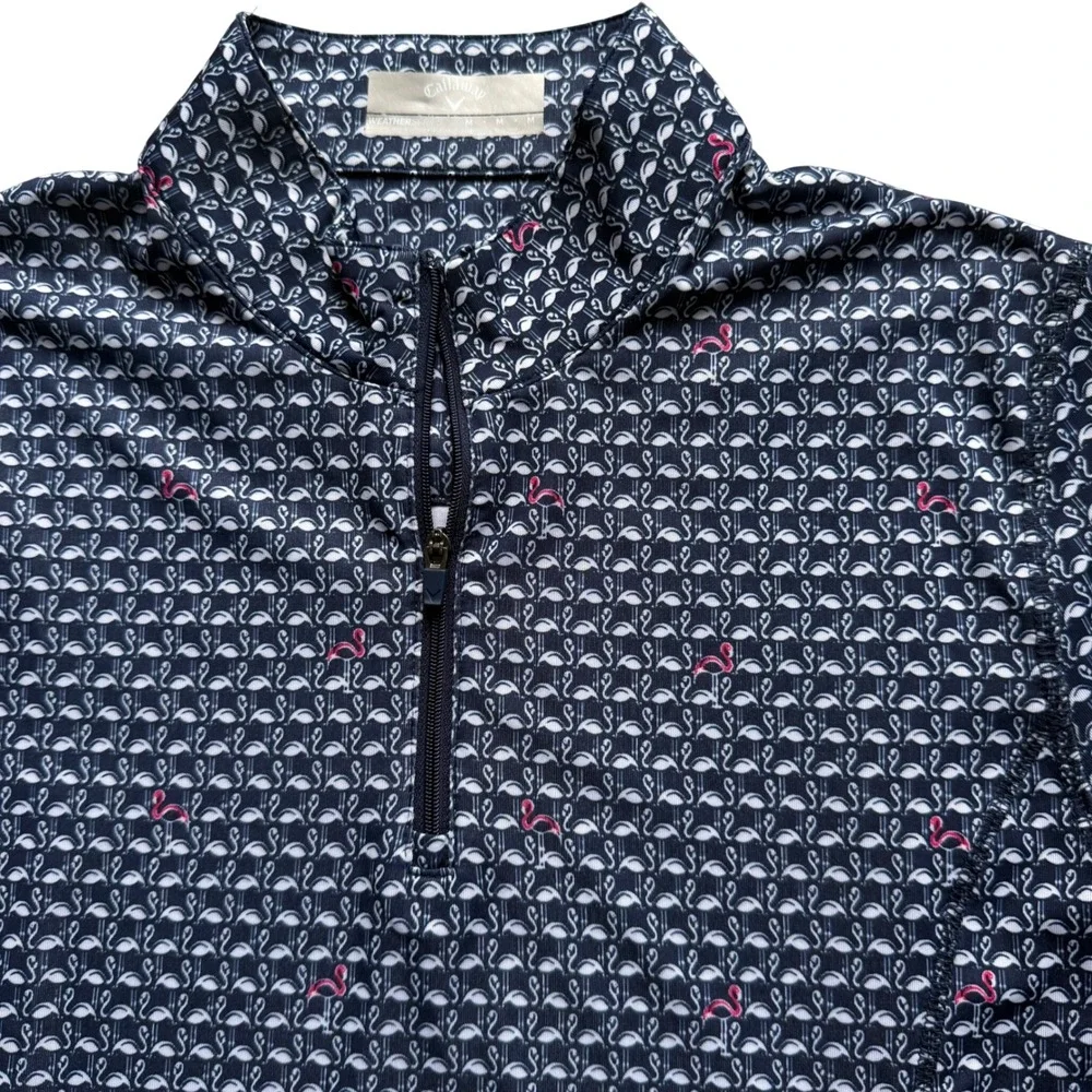 Callaway Flamingo Quarter Zip Pullover Womens M Navy Blue Golf Summer preppy - Picture 3 of 7